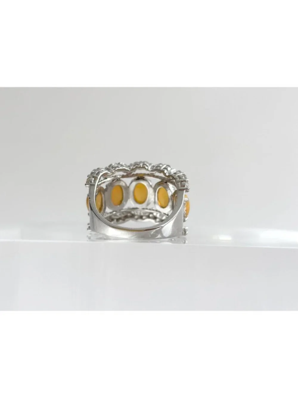Ethiopian Opal Stone Row Set Scalloped Sterling Silver 925 Vintage Ring - sz 8